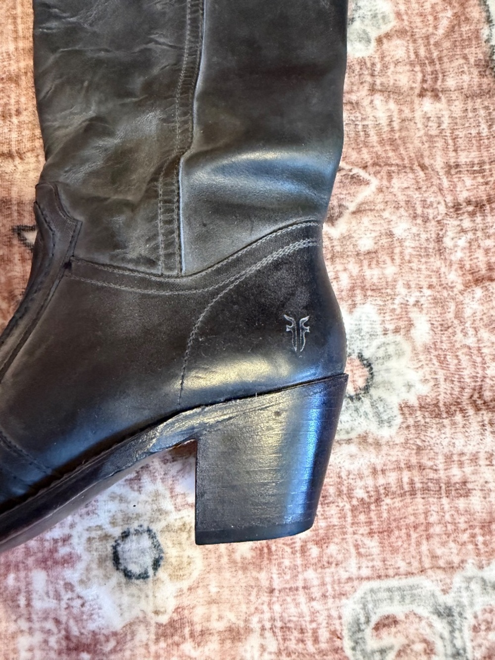 Frye Black Leather Mid-Calf Heeled Boots - Picture 2 of 8
